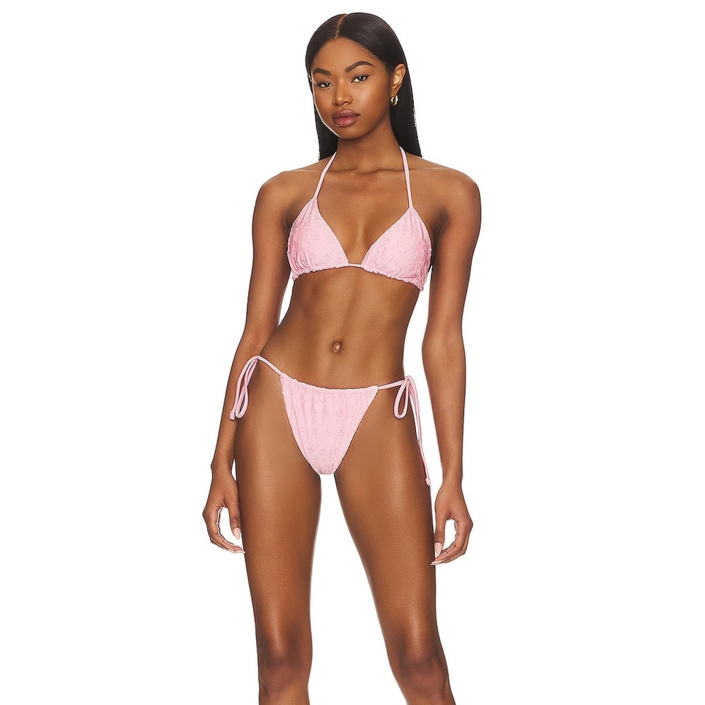 Frankies Bikinis Tia Eyelet Bikini Top + bottom in Cherry Blossom Shine